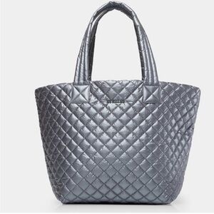 MZ Wallace Silvery Gray Medium Metro Quilted Tote Bag Soul Cycle Collaboration